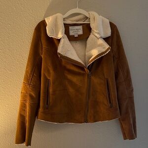 Lucky Brand Women's Brown Jacket with Cream Lining Faux Suede L